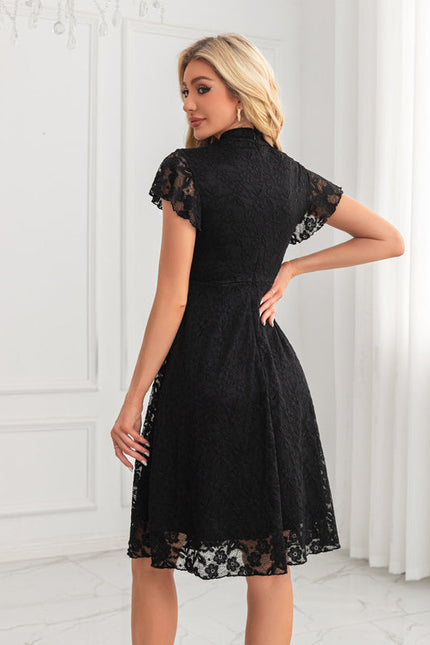 Robe Noire Luxe Dentelle Midi - gallery 2