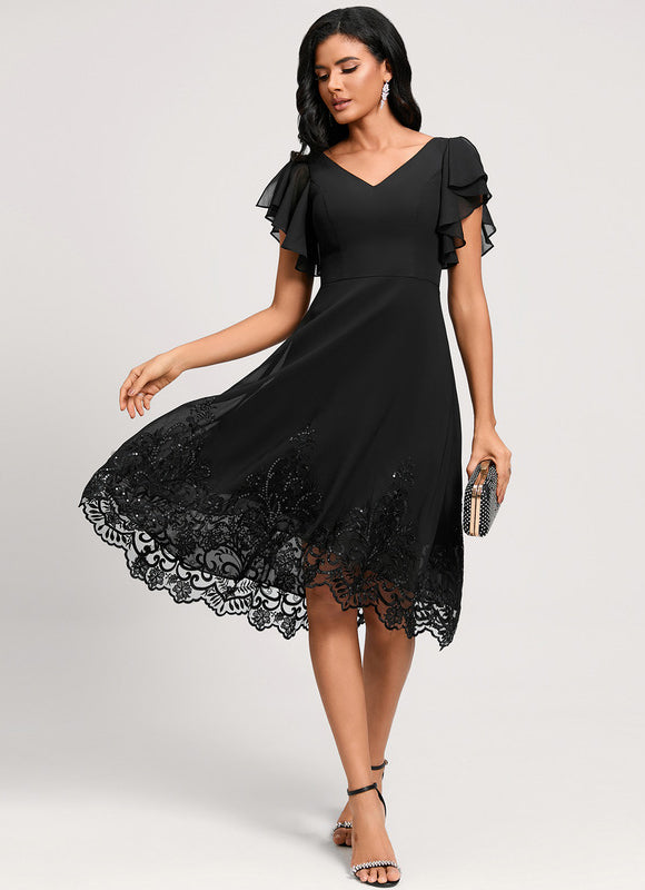 Robe Noire Chic À Volants Transparents - gallery 2