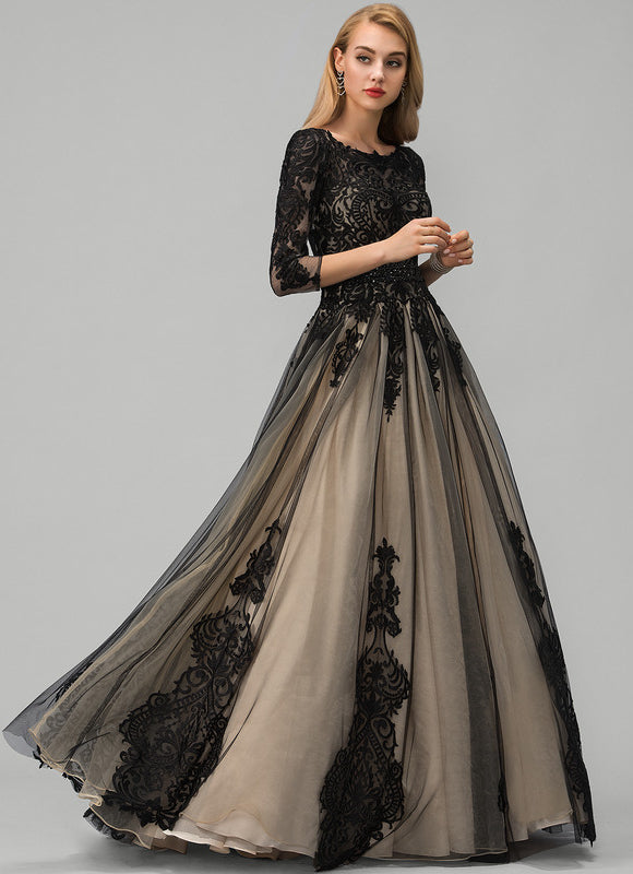Robe De Bal Tulle Brodé Noir - gallery 3