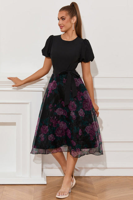 Robe Midi Florale Chic Noire - gallery 1