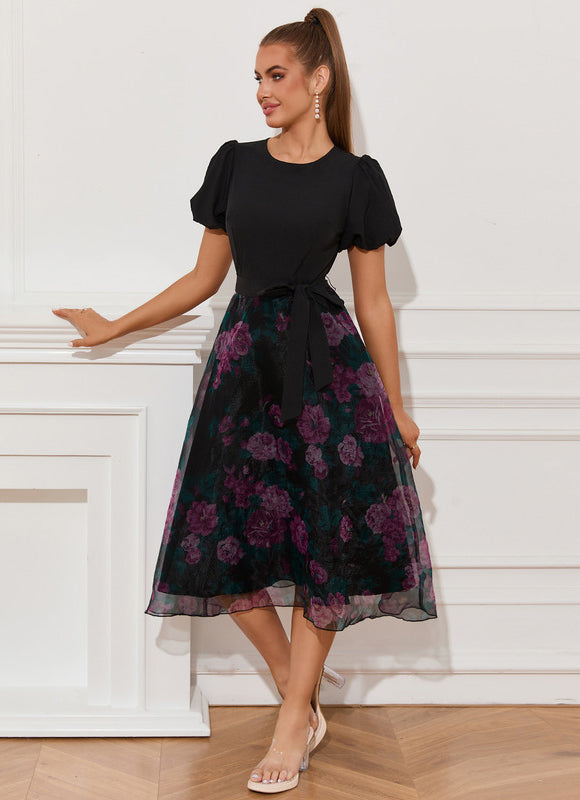 Robe Midi Florale Chic Noire - gallery 1