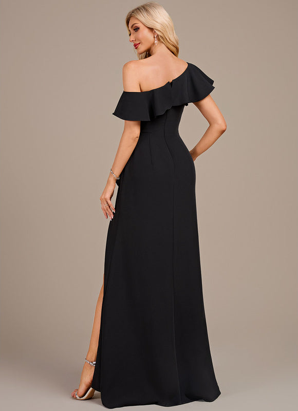 Robe Noire Asymétrique À Volants - gallery 5