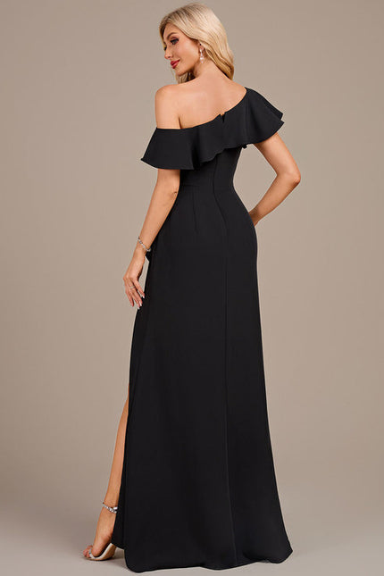 Robe Noire Asymétrique À Volants - gallery 5