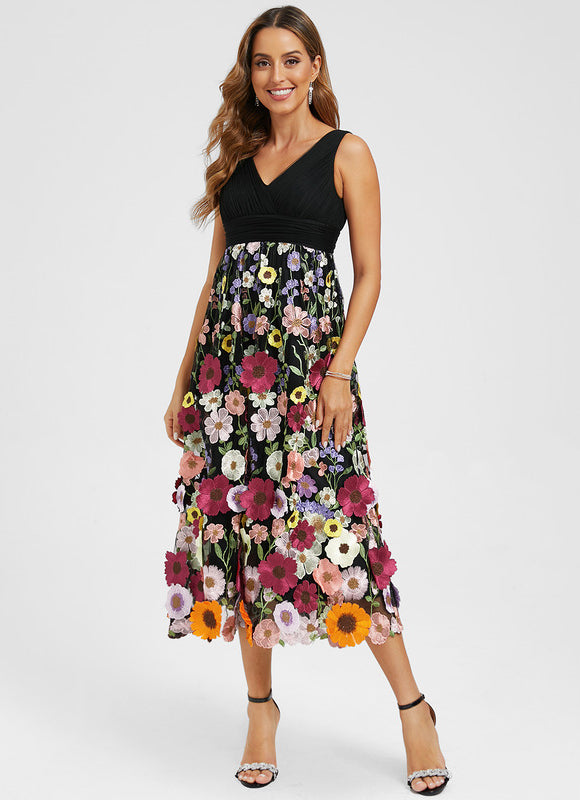 Robe Florale Trapèze Élégante Vaporeuse