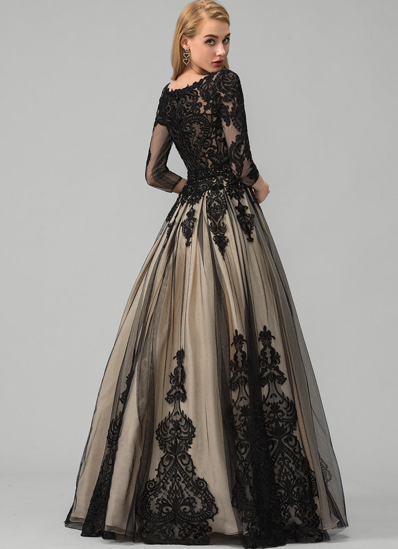 Robe De Bal Tulle Brodé Noir - gallery 1