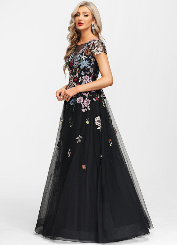 Robe De Soirée Florale Élégante Noire-300 - gallery 5