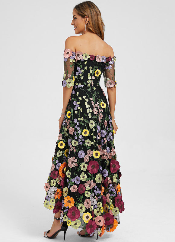 Robe Trapèze En Tulle Floral - gallery 5