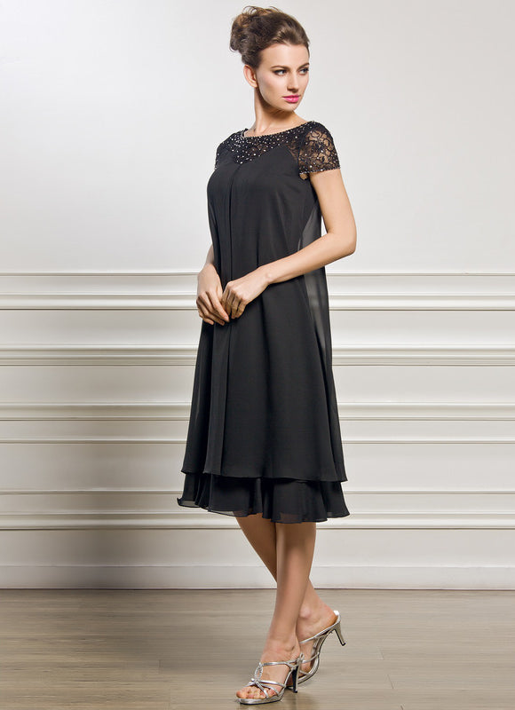 Robe Noire Chic À Dentelle Délicate - gallery 3