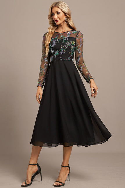 Robe Noire Luxe À Manches Transparentes - gallery 5