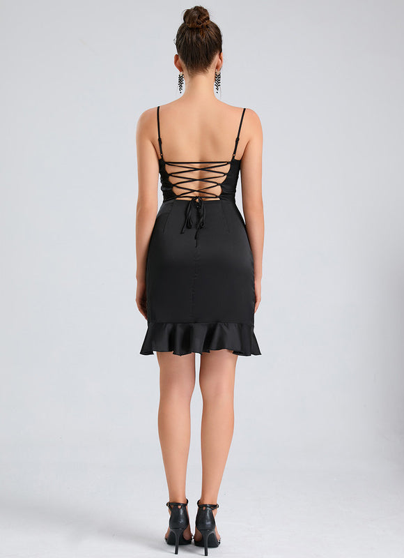 Robe Satinée À Volants Élégante - gallery 1