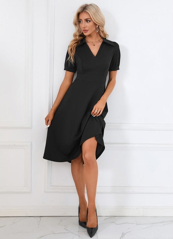Robe Noire Col Claudine Chic