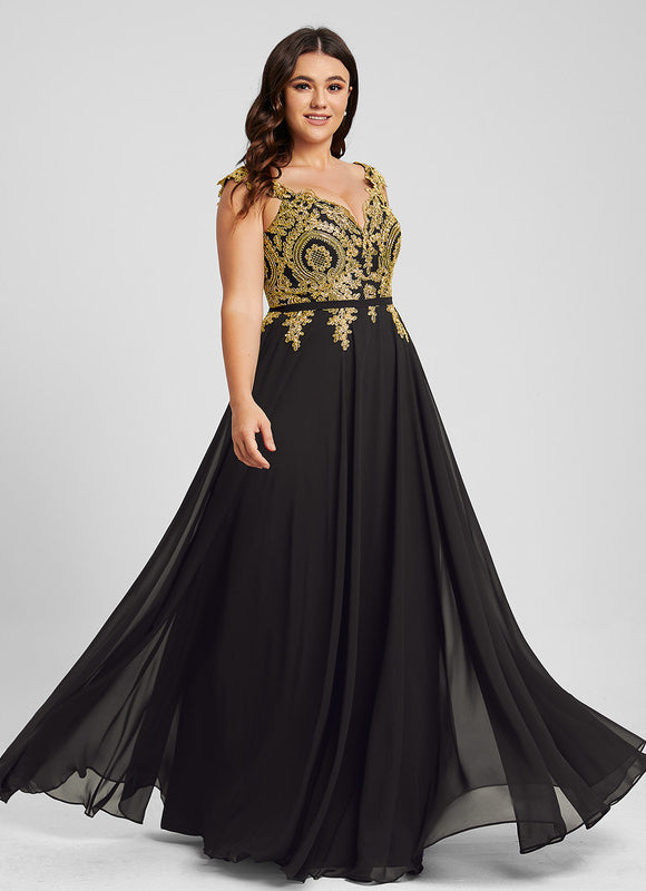 Robe Noire Luxe À Broderies Dorées - gallery 7