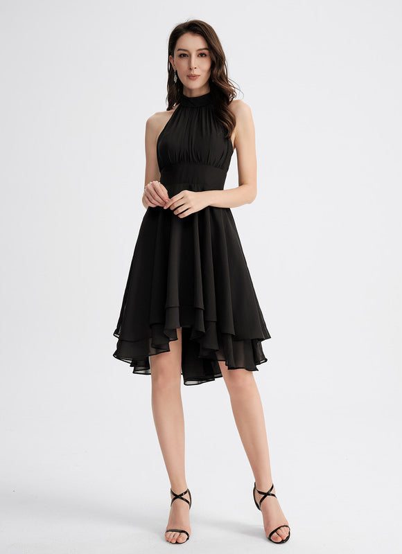 Robe Cocktail Asymétrique En Mousseline