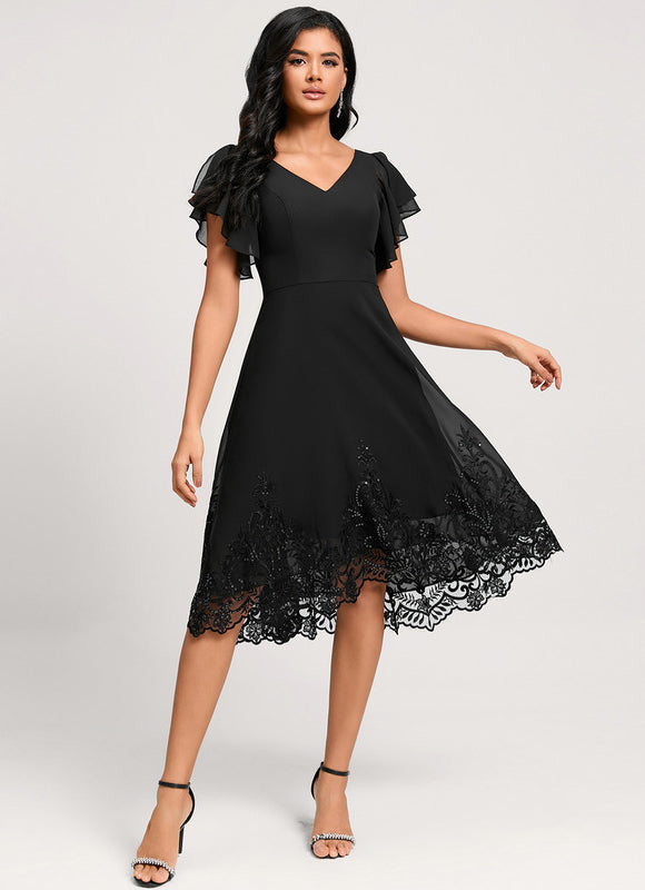 Robe Noire Chic À Volants Transparents - gallery 4