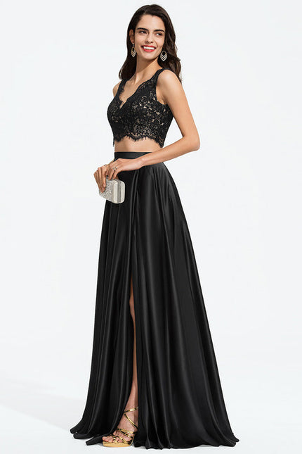 Robe De Bal Satinée À Dentelle - gallery 2