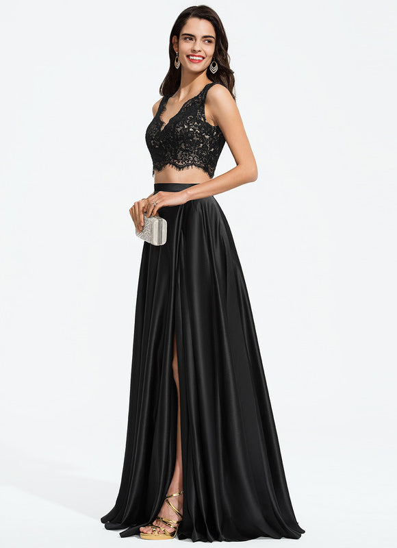 Robe De Bal Satinée À Dentelle - gallery 2