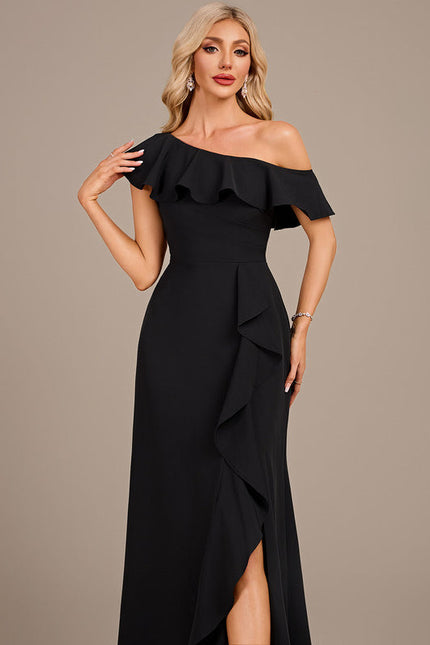 Robe Noire Asymétrique À Volants - gallery 1