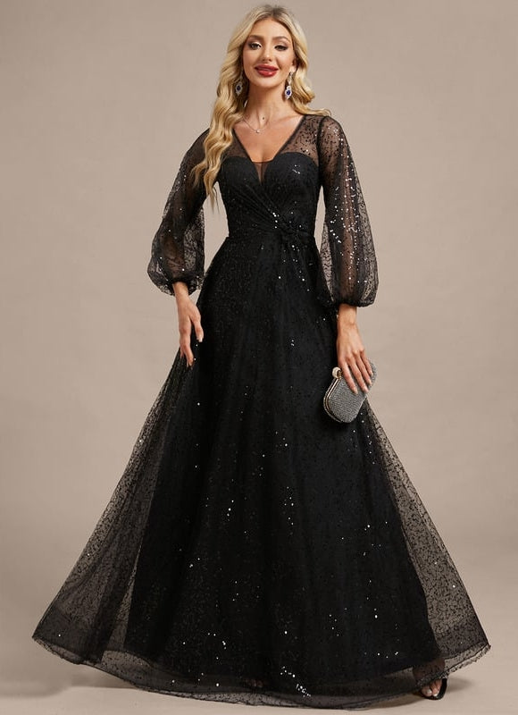 Robe Noire Paillette Élégante