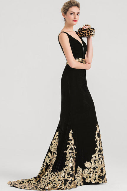 Robe Velours Noire Brodée Dorée - gallery 1