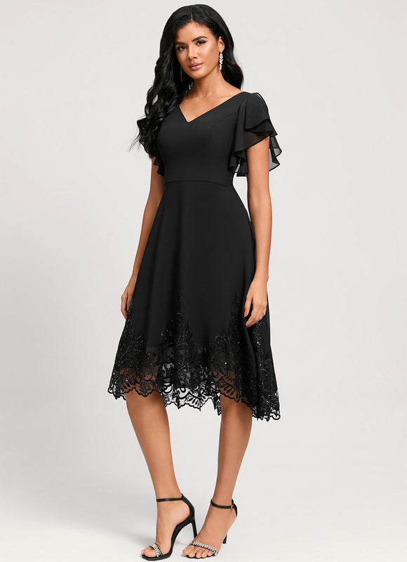 Robe Noire Chic À Volants Transparents