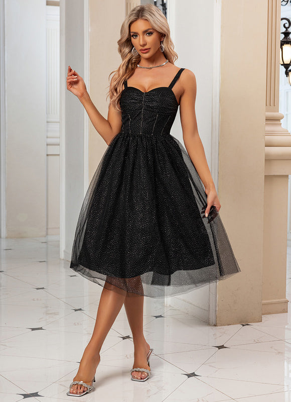 Robe Midi Paillettes Tulle Chic
