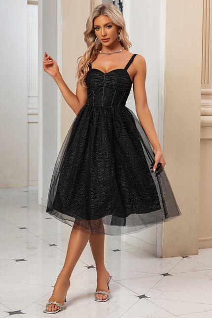 Robe Midi Paillettes Tulle Chic