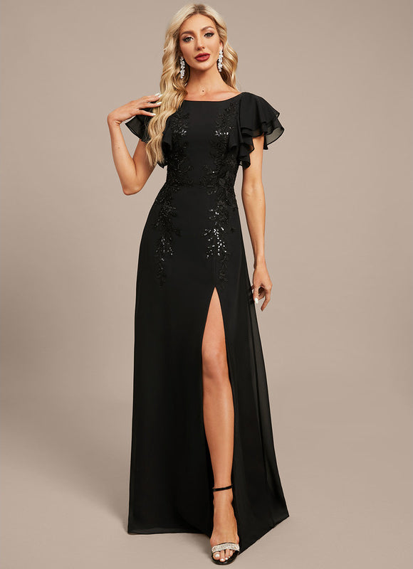 Robe Noire Luxe À Manches Bouffantes - gallery 3