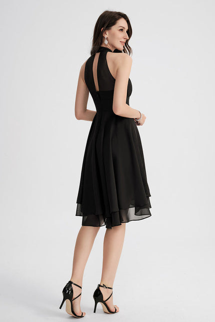 Robe Cocktail Asymétrique En Mousseline - gallery 2