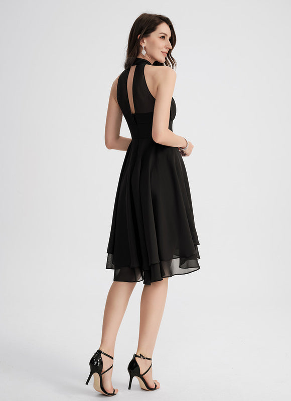 Robe Cocktail Asymétrique En Mousseline - gallery 2