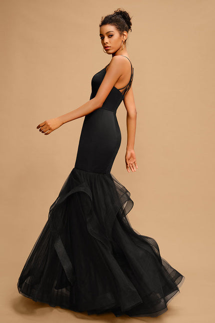 Robe Sirène Chic En Tulle Noir - gallery 1