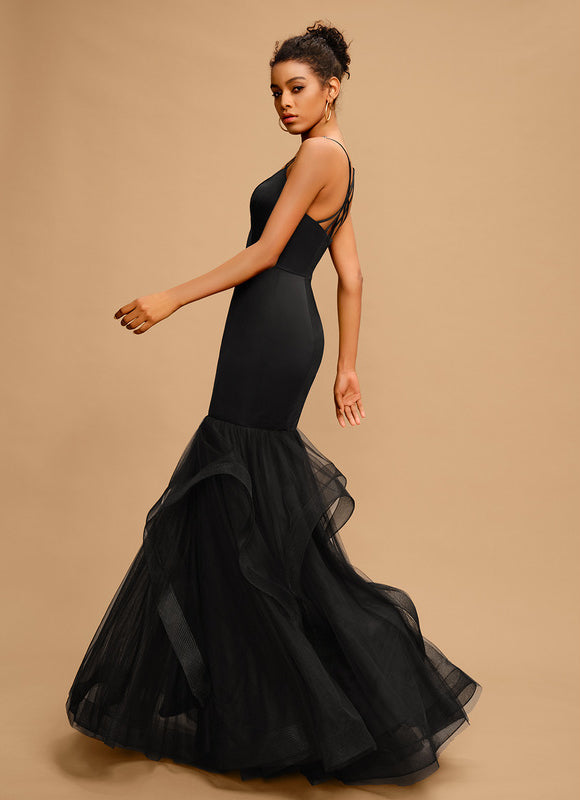 Robe Sirène Chic En Tulle Noir - gallery 1