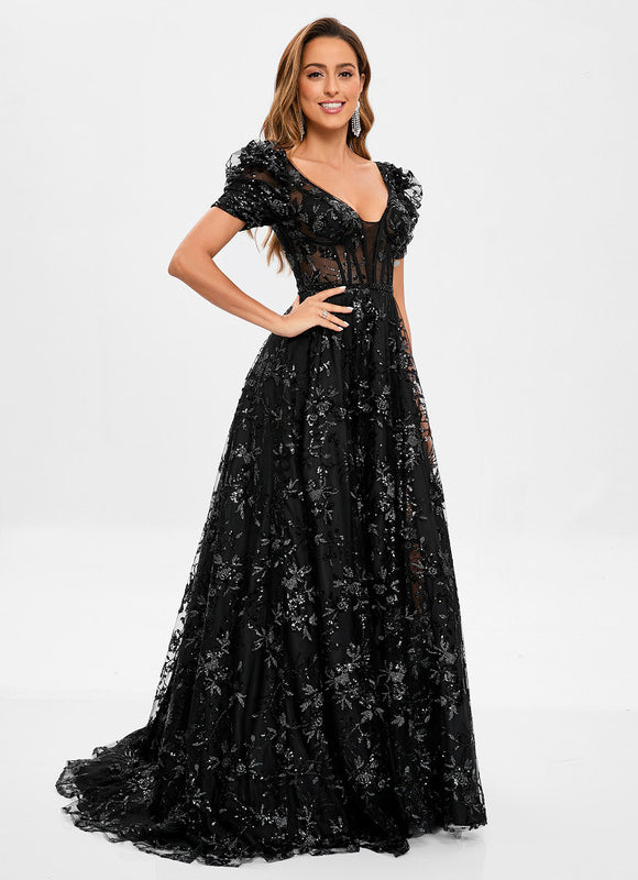 Robe Noire Luxe Dentelle Brodée - gallery 2