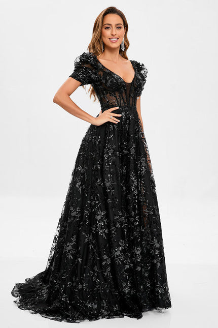 Robe Noire Luxe Dentelle Brodée - gallery 2