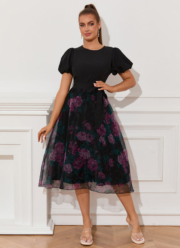 Robe Midi Florale Chic Noire - gallery 5