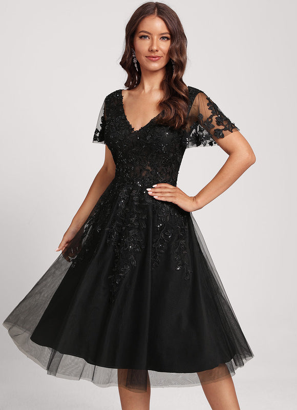 Robe Cocktail Tulle Brodée Élégante - gallery 1