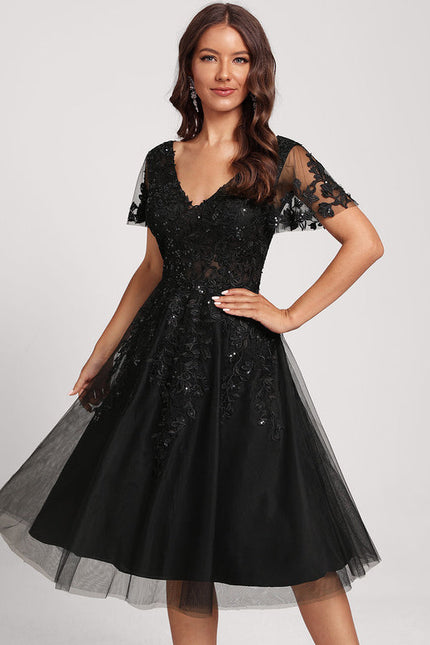 Robe Cocktail Tulle Brodée Élégante - gallery 1