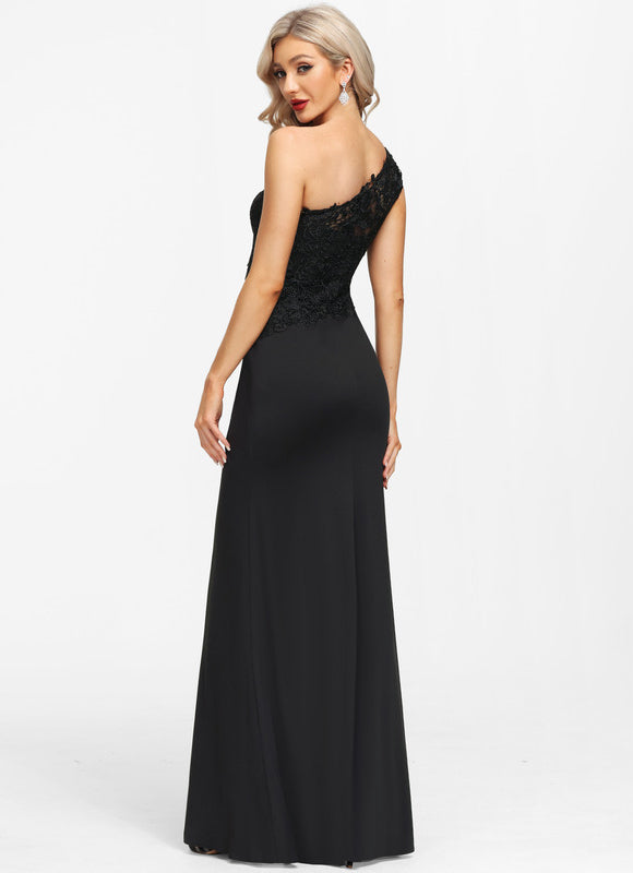 Robe Noire Asymétrique Élégante Fendue - gallery 5