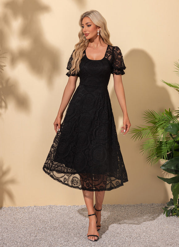 Robe Noire Chic À Manches Bouffantes - gallery 6
