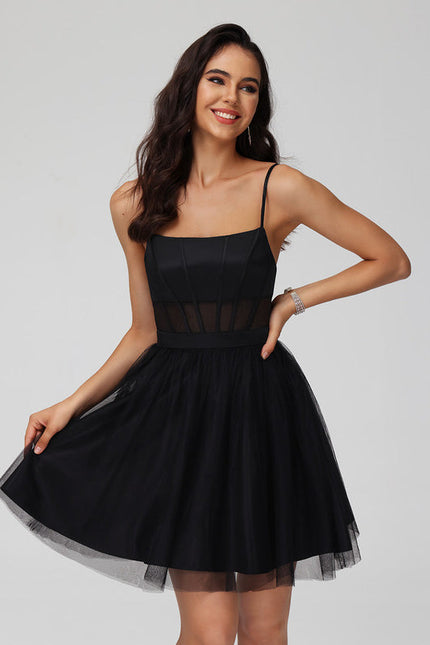 Robe Trapèze Tulle Satinée Élégante - gallery 1