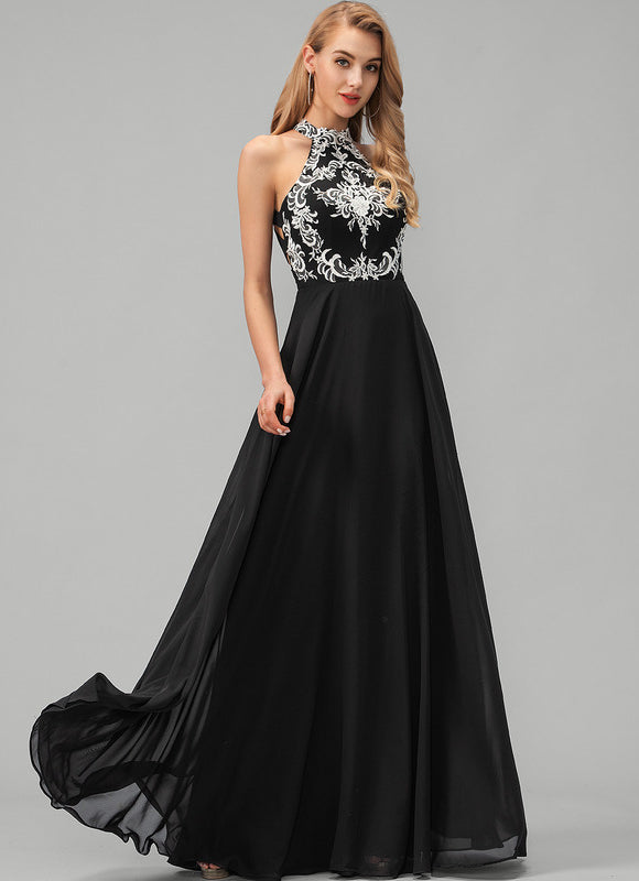 Robe De Bal Noire Brodée Élégante - gallery 1