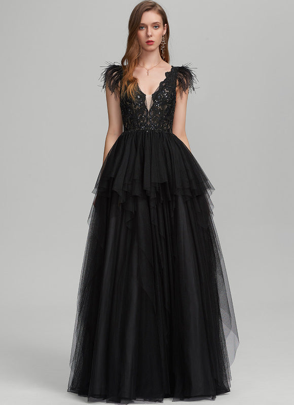 Robe De Bal Tulle Plumes Élégante
