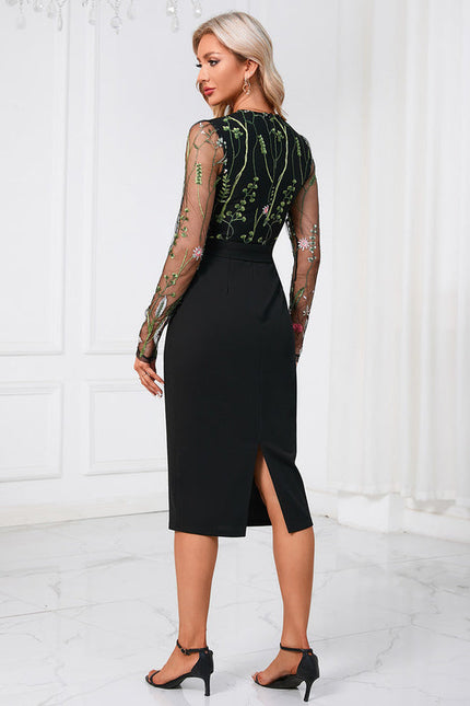 Robe Noire Luxe À Broderie Florale - gallery 1