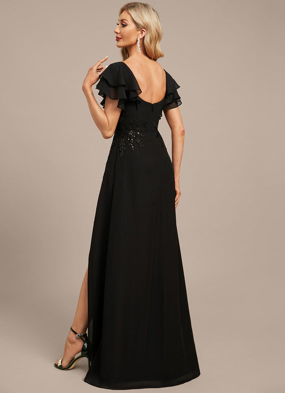 Robe Noire Luxe À Manches Bouffantes - gallery 6