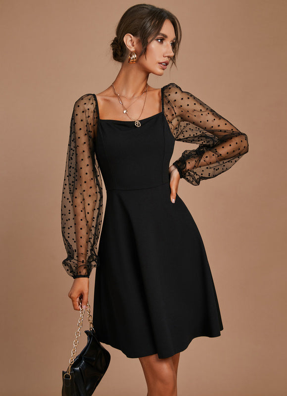 Robe Noire À Manches Transparentes - gallery 2