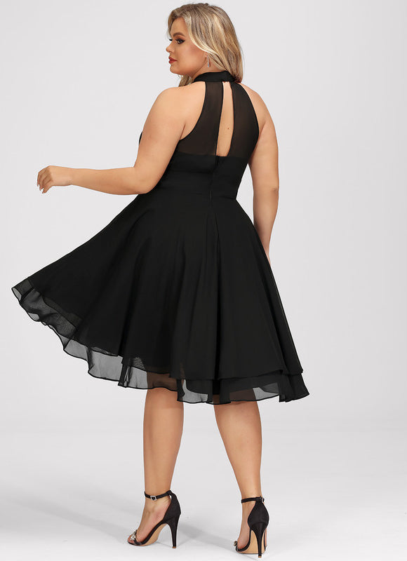 Robe Cocktail Asymétrique En Mousseline - gallery 8