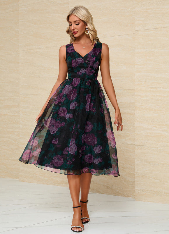 Robe Midi Fleurie Chic Noire - gallery 2