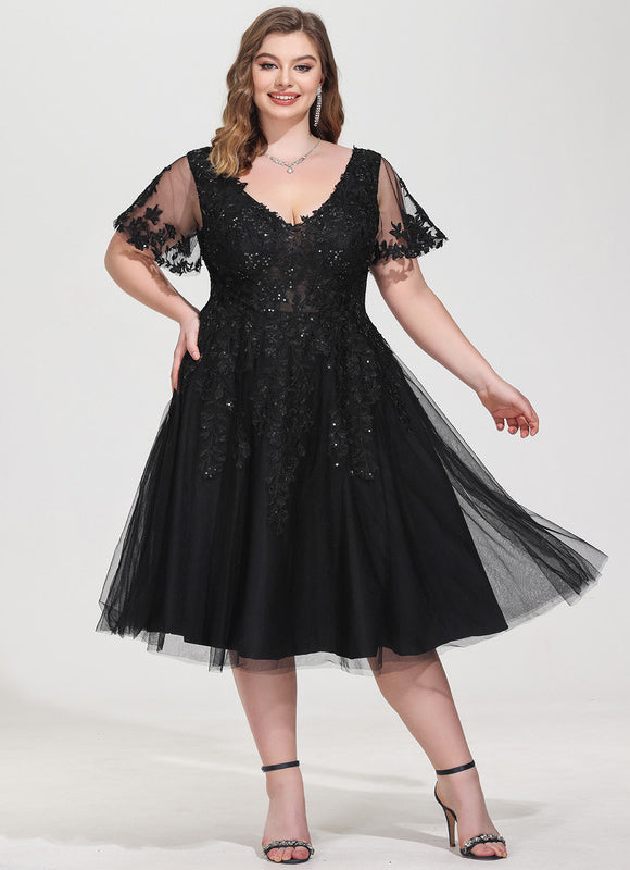 Robe Cocktail Tulle Brodée Élégante - gallery 9