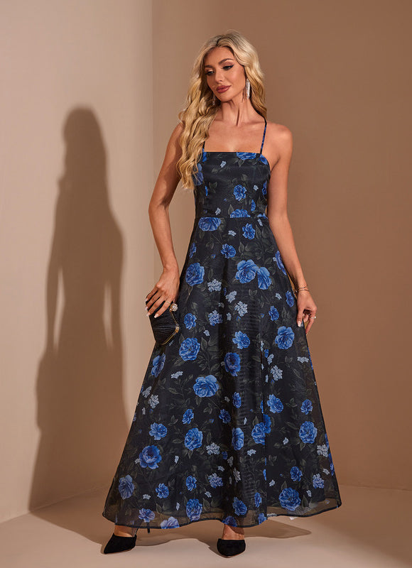 Robe Maxi Chic À Fleurs Bleues - gallery 4