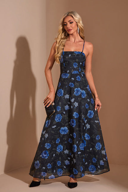 Robe Maxi Chic À Fleurs Bleues - gallery 4