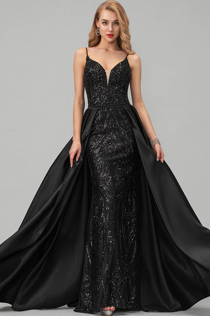 Robe Noire Luxe Satinée À Traîne